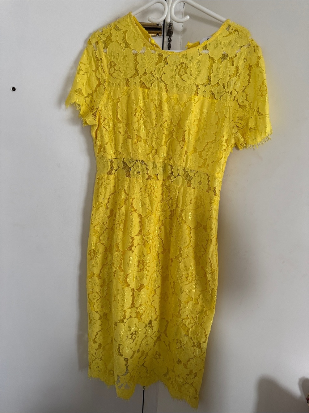 Sunny Yellow Lace Midi Dress - Feminine Floral Sheath